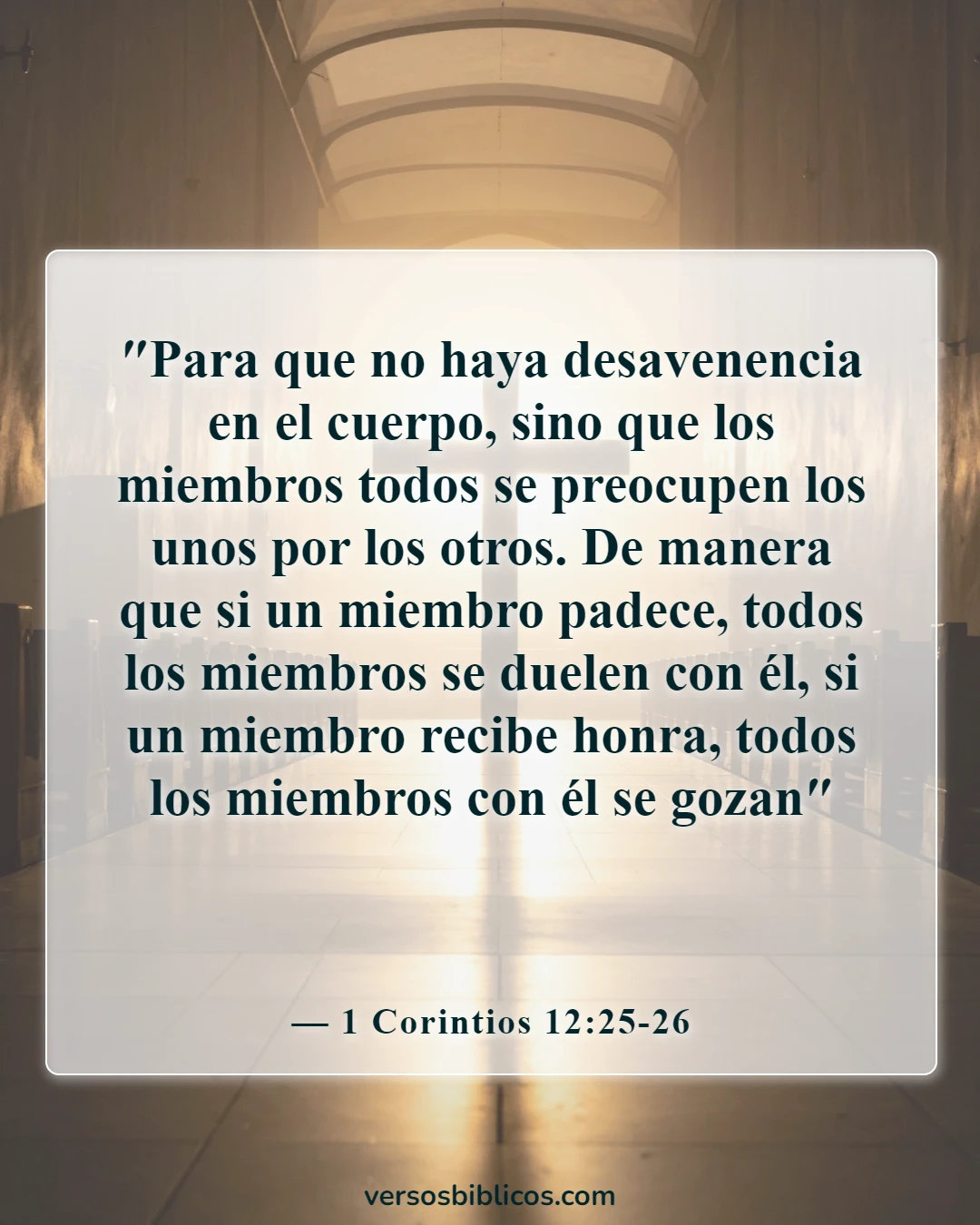 Versículos de la Biblia sobre la unidad y el trabajo conjunto (1 Corintios 12:25-26)